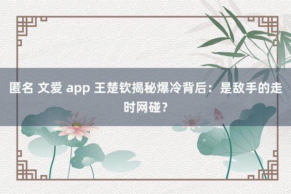 匿名 文爱 app 王楚钦揭秘爆冷背后：是敌手的走时网碰？