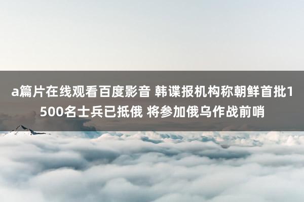 a篇片在线观看百度影音 韩谍报机构称朝鲜首批1500名士兵已抵俄 将参加俄乌作战前哨