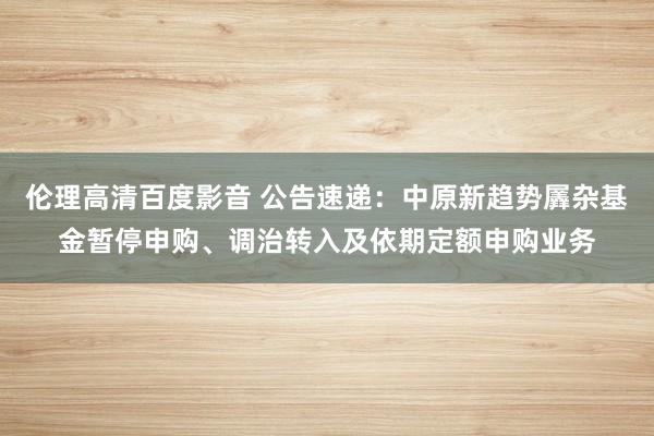 伦理高清百度影音 公告速递：中原新趋势羼杂基金暂停申购、调治转入及依期定额申购业务