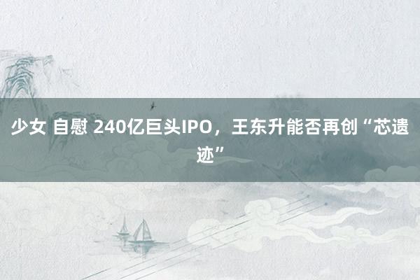 少女 自慰 240亿巨头IPO，王东升能否再创“芯遗迹”