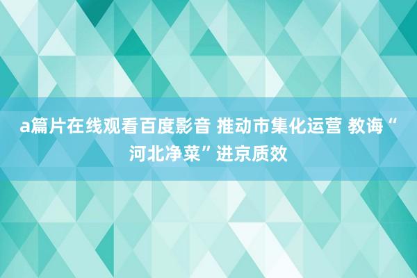 a篇片在线观看百度影音 推动市集化运营 教诲“河北净菜”进京质效