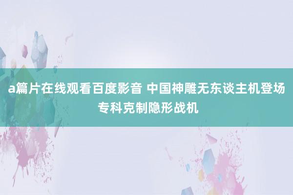 a篇片在线观看百度影音 中国神雕无东谈主机登场 专科克制隐形战机