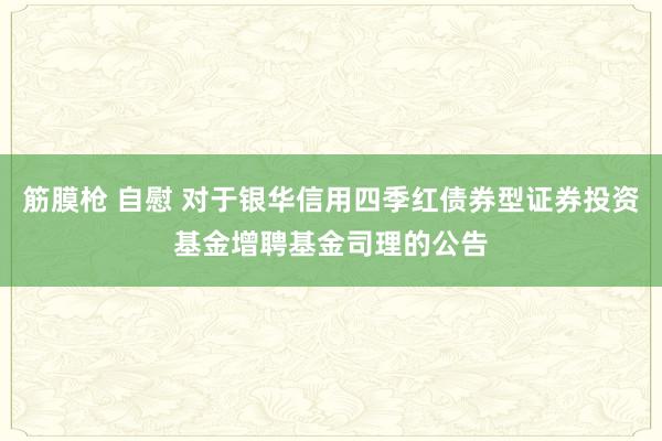 筋膜枪 自慰 对于银华信用四季红债券型证券投资基金增聘基金司理的公告