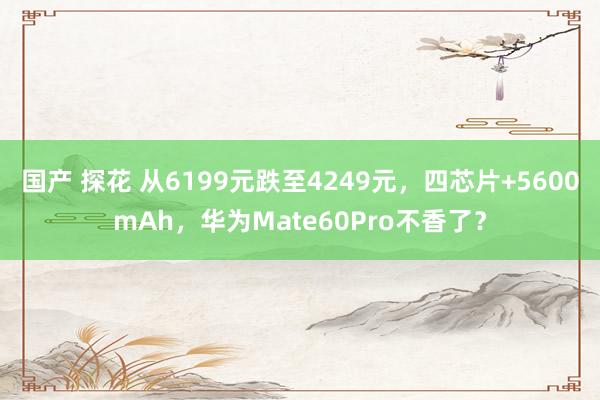 国产 探花 从6199元跌至4249元，四芯片+5600mAh，华为Mate60Pro不香了？