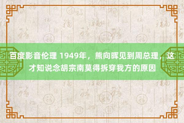 百度影音伦理 1949年，熊向晖见到周总理，这才知说念胡宗南莫得拆穿我方的原因