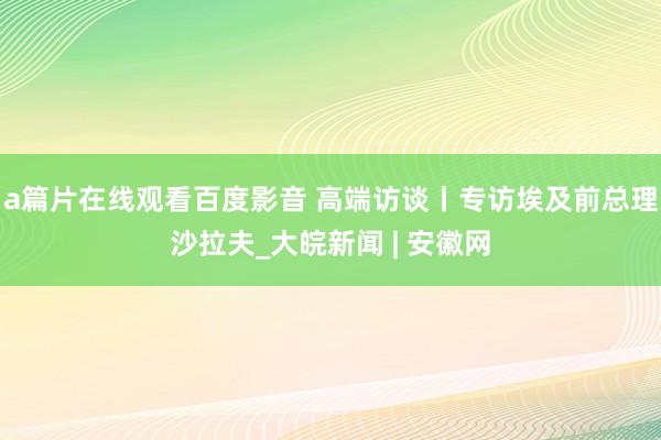 a篇片在线观看百度影音 高端访谈丨专访埃及前总理沙拉夫_大皖新闻 | 安徽网